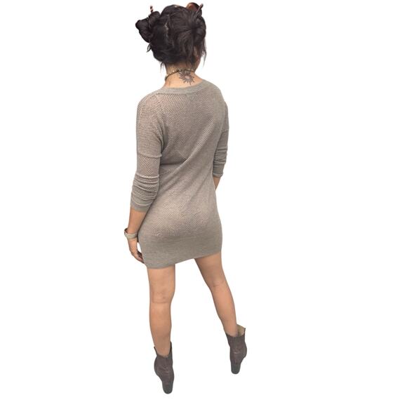 James Perse Wool Cashmere Loose Knit V-Neck Mini Dress Taupe Size 2 Small - Picture 3 of 9